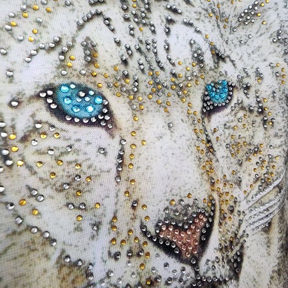 Sweet Gisele jeweled snow leopard print short sleeve shirt woman's size small - Picture 10 of 10